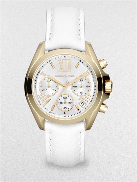 michael kors ladies goldtone white chronograph watch|Michael Kors Watch mk 5733.